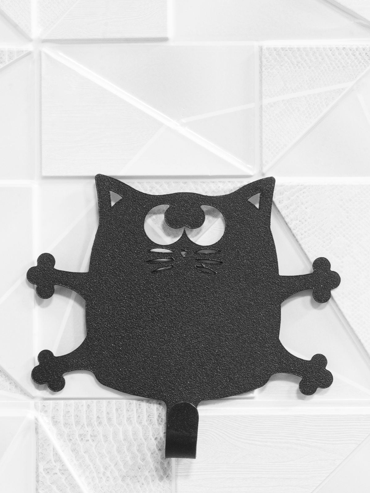 Крючок "Кот Кузя" для ванной комнаты, черный (сталь)