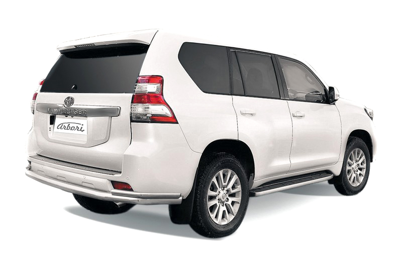 Защита заднего бампера d76+d42 двойная Arbori нерж. сталь для TOYOTA Land Cruiser Prado 2014-2017 / Тойота Ленд крузер прадо