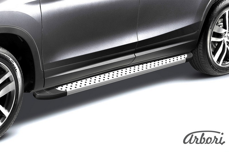 Комплект алюминиевых порогов Arbori Standart Silver 2000 для VOLKSWAGEN Amarok 2010-2015 / Фольксваген Амарок