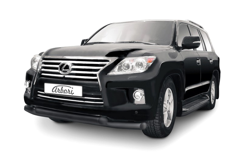 Защита переднего бампера d76+d76 двойная Arbori черн. для Lexus LX570 2012-2015 / Лексус ЛХ