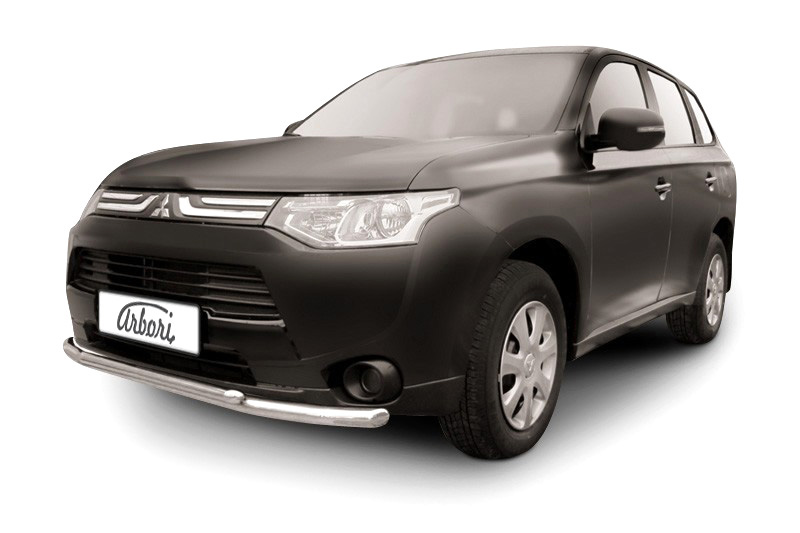 Защита переднего бампера d57+d42 двойная Arbori нерж. сталь для MITSUBISHI Outlander 2013-2014 / Митсубиси Аутлендер
