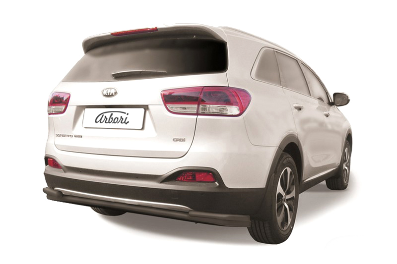 Защита заднего бампера d57+d42 двойная длинная Arbori черн. для KIA Sorento Prime 2015-2018 / Киа Соренто