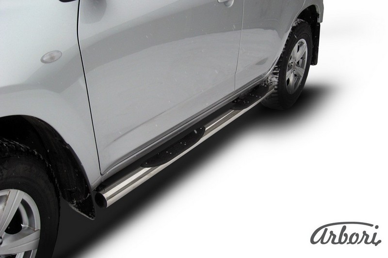 Защита порогов d76 с проступями Arbori нерж. сталь для Toyota RAV4 2006-2010 / Тойота Рав 4