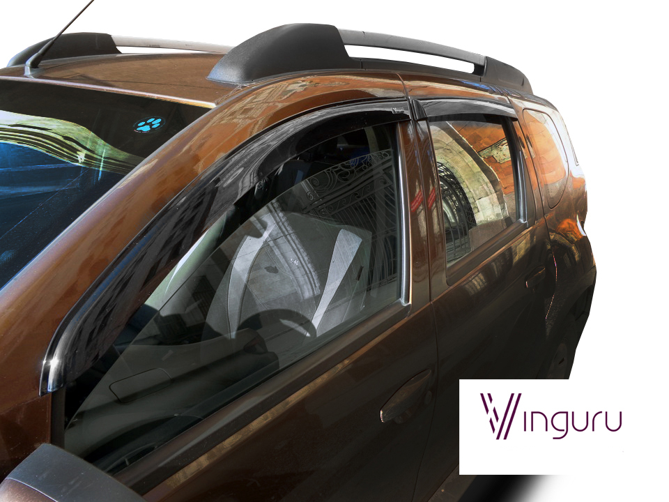 Дефлекторы окон Vinguru RENAULT Duster 2010-2015, 2015-2021 /накладные/скотч/к-т 4 шт./литьевой поликарбонат / Рено Дастер
