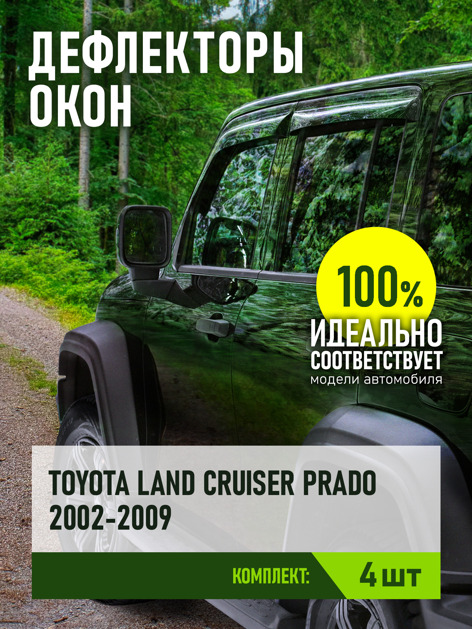 Дефлекторы окон для TOYOTA LAND CRUISER PRADO 120 2002-2009 внедорожник REIN 4 шт. / Тойота Ленд крузер прадо
