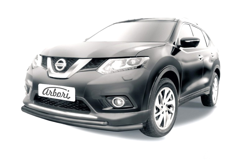Защита переднего бампера d57+d42 двойная Arbori черн. для NISSAN X-Trail 2015-нв / Ниссан Х Трейл