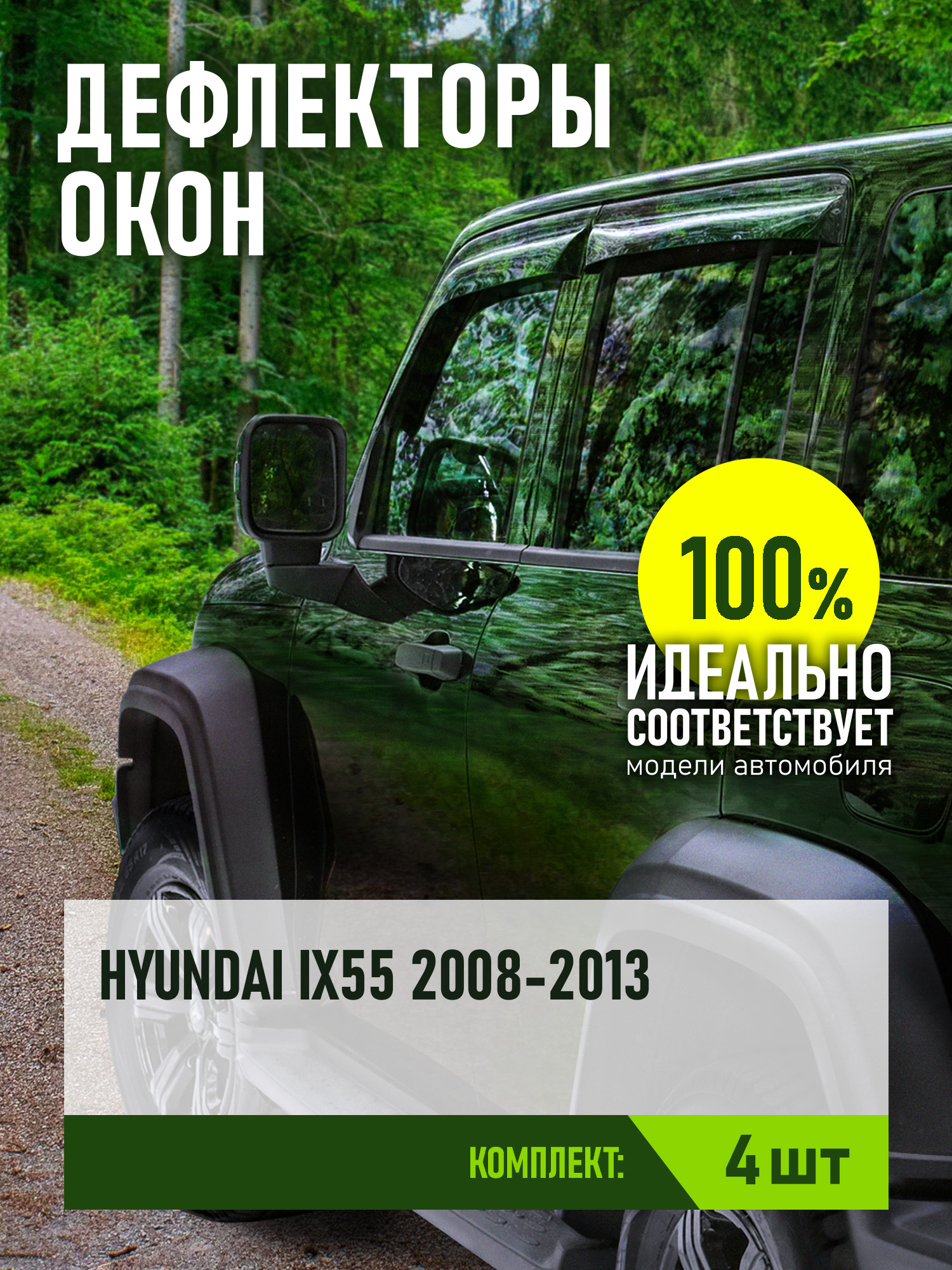 Дефлекторы окон для HYUNDAI ix55 2008-2013 внедорожник REIN 4 шт. / Хендай ИХ55
