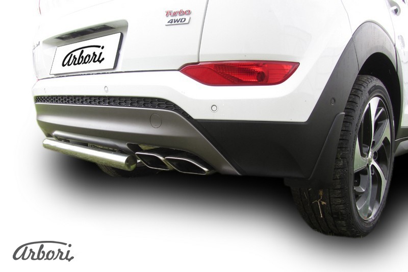 Защита заднего бампера d57 короткая Arbori нерж. сталь для HYUNDAI Tucson 2015-2018 / Хендай Туксон