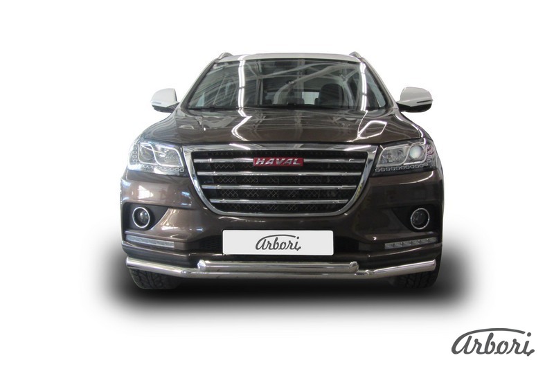 Защита переднего бампера d57+d57 Arbori нерж. сталь для HAVAL H2 2014-нв / Хавал Н2