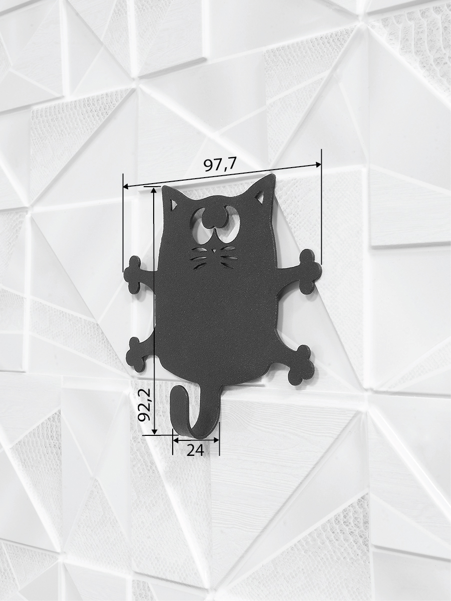 Крючок "Кот Кузя" 5 шт. для ванной комнаты, черный (сталь)