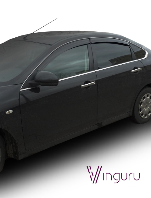Дефлекторы окон Vinguru NISSAN Almera 2012-2018 /сед/накладные/скотч/к-т 4 шт./литьевой поликарбонат / Ниссан Альмера