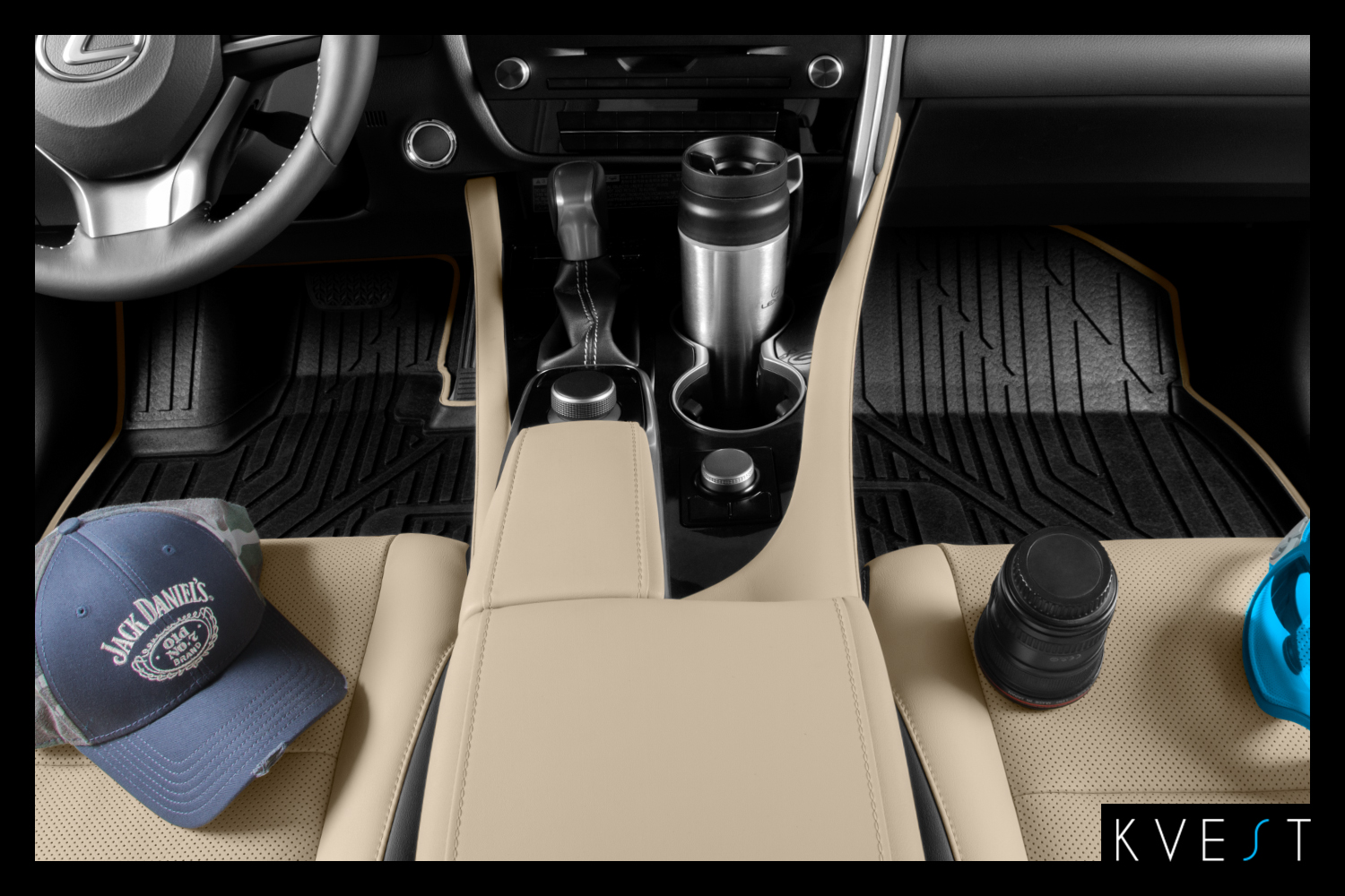 Коврики KVEST 3D в салон для LEXUS RX (IV, IVr), 2015-2019, 2019-, 4 шт. (полиуретан, серый, бежевый) в коробе / Лексус РХ