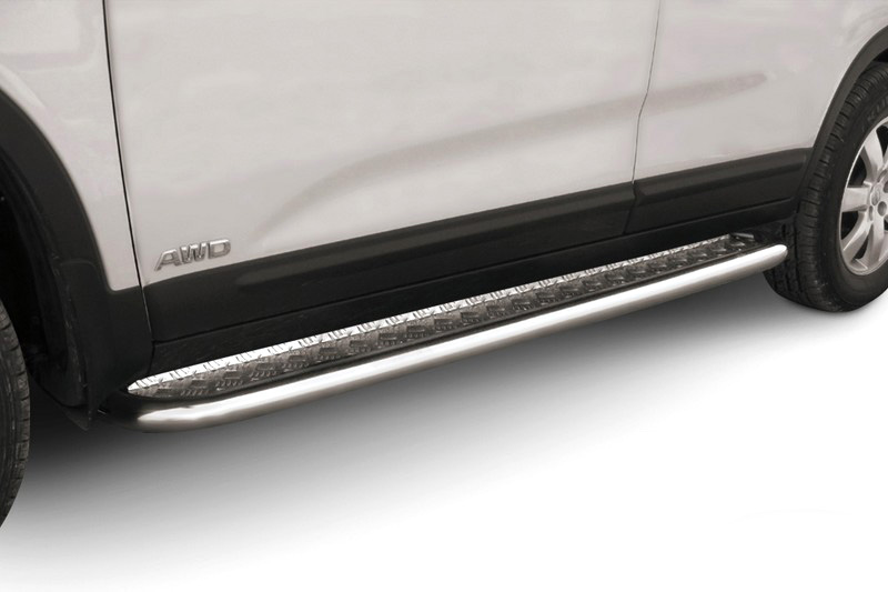 Защита порогов d42 с листом Arbori нерж. сталь для Kia SORENTO 2010-2012 / Киа Соренто