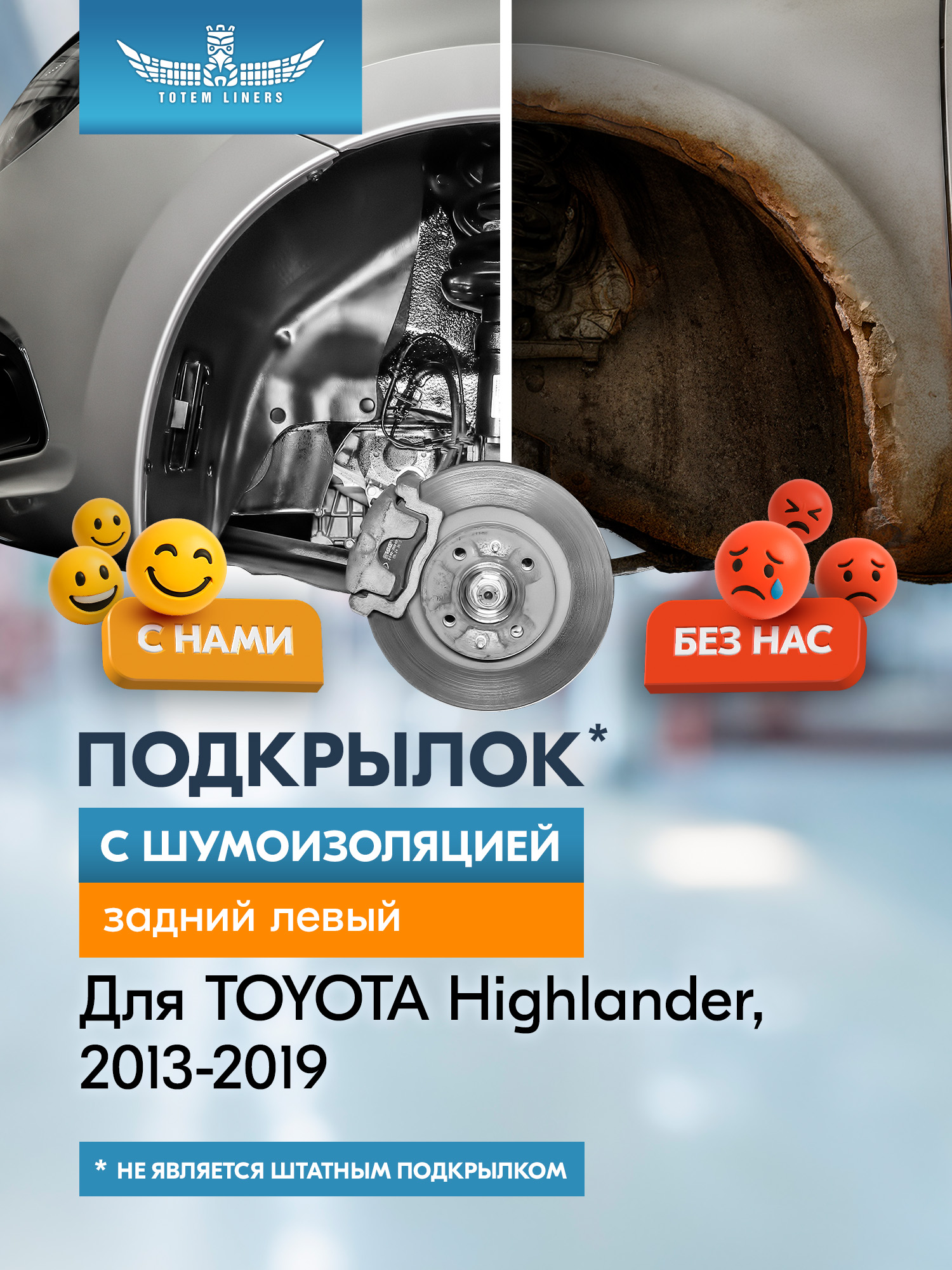 Подкрылок с шумоизоляцией TOYOTA Highlander, 2013-2019 (задний левый) / Тойота Хайлендер