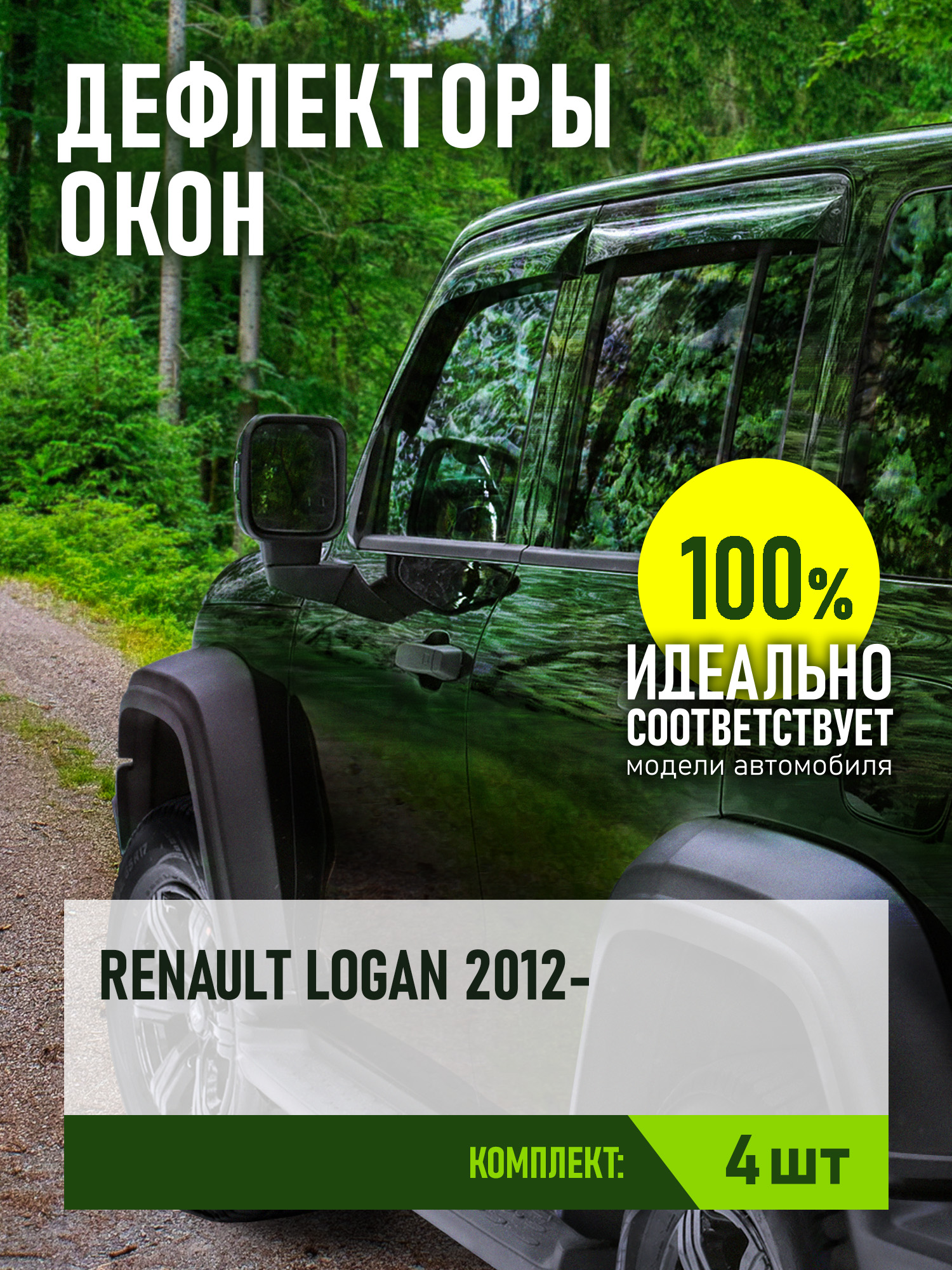 Дефлектор окон (НАКЛАДНОЙ скотч 3М) 4 шт. для RENAULT LOGAN II 2012- седан / Рено Логан