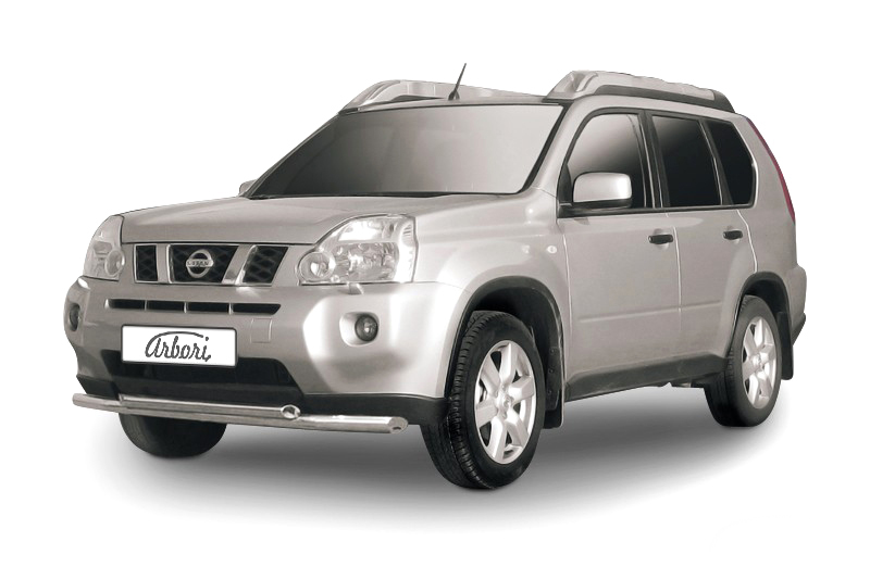Защита переднего бампера d57+d57 двойная Arbori нерж. сталь для Nissan X-TRAIL 2011-2015 / Ниссан Х Трейл
