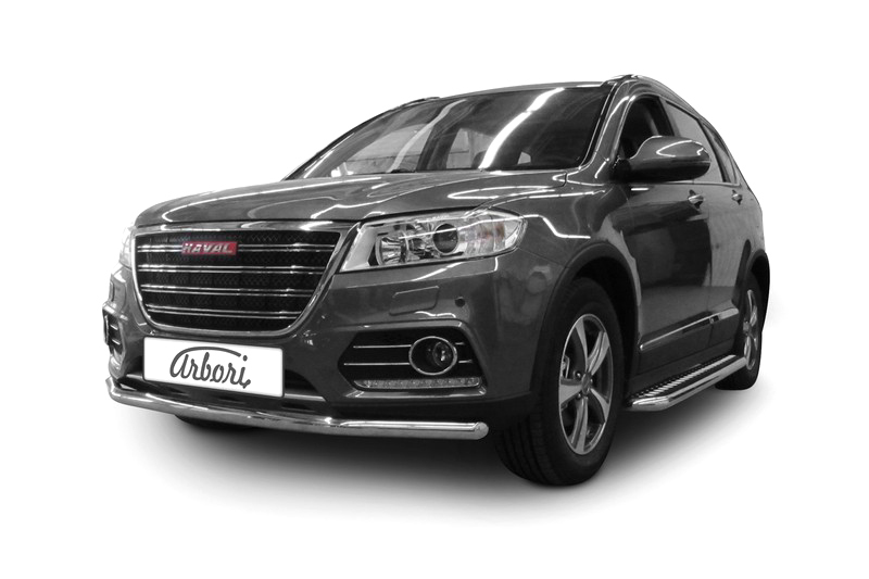 Защита переднего бампера d57 Arbori нерж. сталь для HAVAL H6 2014-нв / Хавал Н6