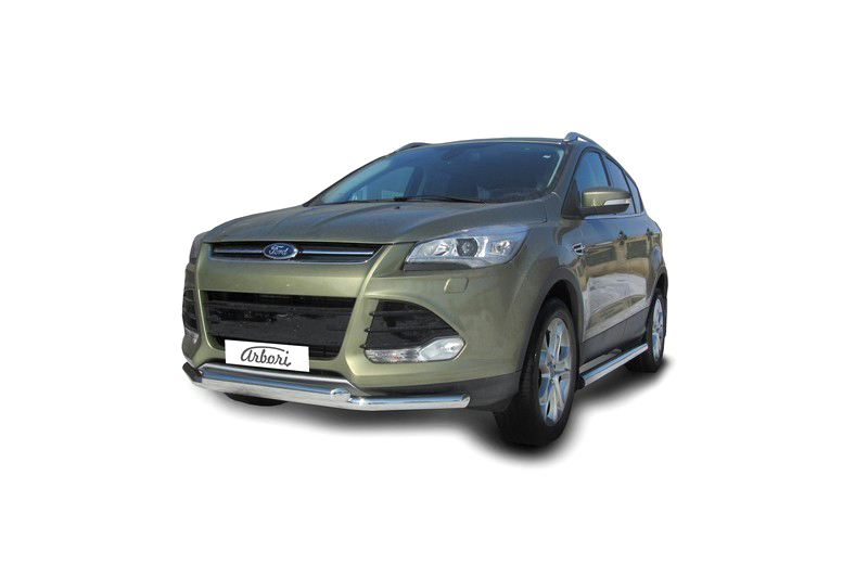 Защита переднего бампера d57+d57 двойная Arbori нерж. сталь для Ford KUGA 2013-2016 / Форд Куга