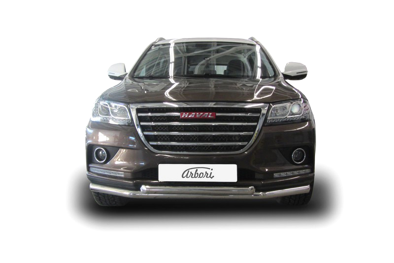 Защита переднего бампера d57+d57 Arbori нерж. сталь для HAVAL H2 2014-нв / Хавал Н2
