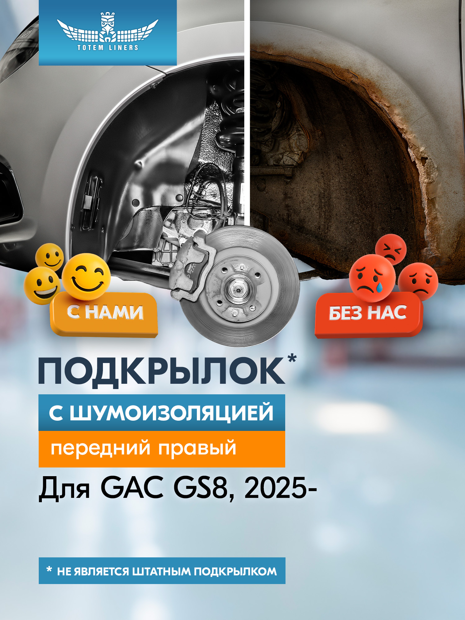Подкрылок с шумоизоляцией для GAC GS8 Traveller 2025-н.в. (II рест.) 4WD Totem Liners передний правый 1 шт. / Гак ГС8