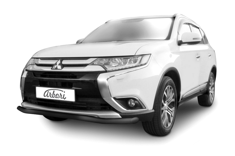 Защита переднего бампера d57 "волна" Arbori черн. для Mitsubishi OUTLANDER 3-го поколения 2-й рестайлинг (2015-2018гг) / Митсубиси Аутлендер