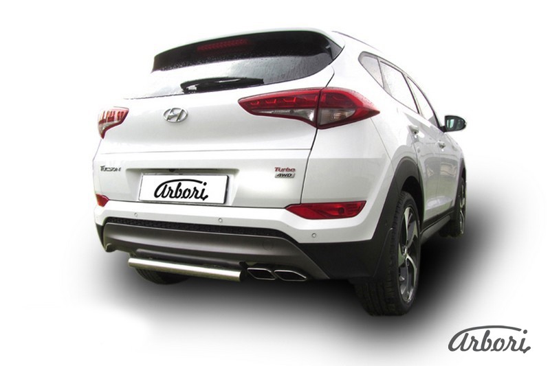 Защита заднего бампера d57 короткая Arbori нерж. сталь для HYUNDAI Tucson 2015-2018 / Хендай Туксон