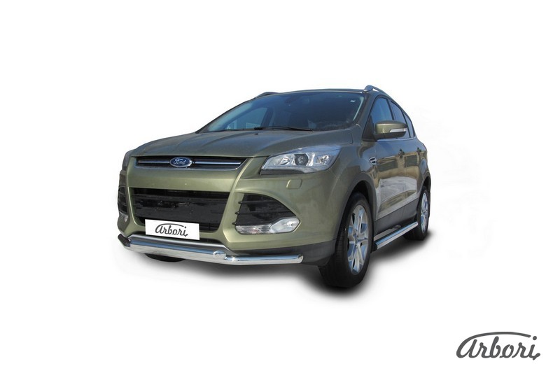 Защита переднего бампера d57+d57 двойная Arbori нерж. сталь для Ford KUGA 2013-2016 / Форд Куга